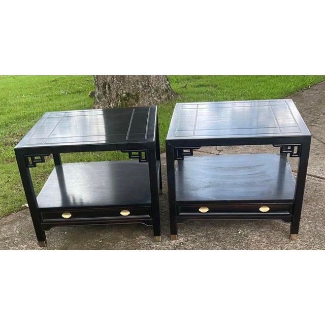 Century Furniture tagged Chinoiserie Fretwork Jacobean stain Nightstands or side tables - a Pair. Item features carved...
