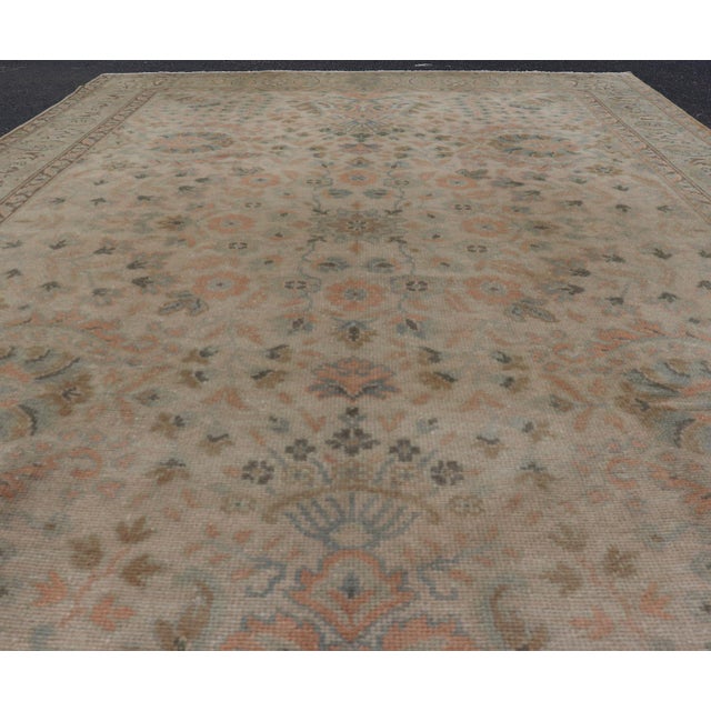 Mid 20th Century Neutral Vintage Turkish Oushak Rug With Floral Design and Repeated Floral Motifs For Sale - Image 5 of 16