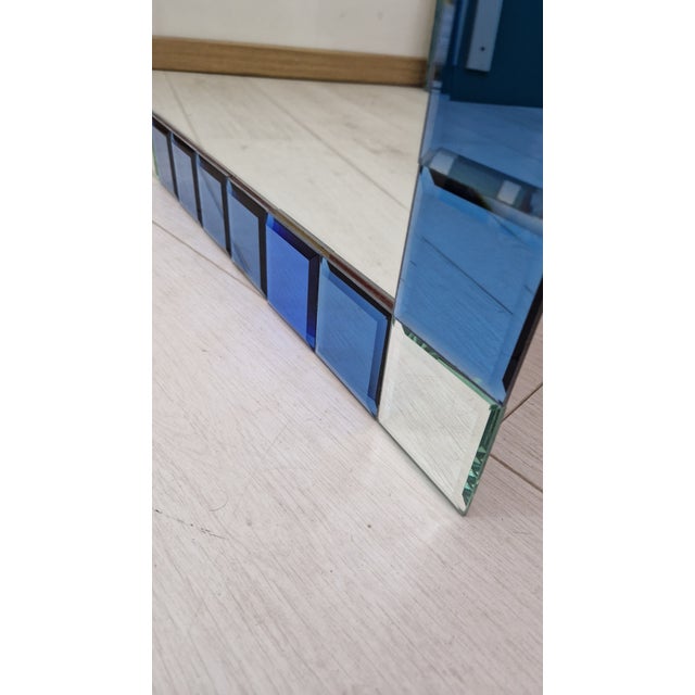 Blue Mirror with Finely Ground 2-Tone Gems, 1990s For Sale - Image 8 of 11