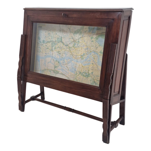 19th Century Mahogany Cartographic Display Cabinet with Drop-Front Viewing Table For Sale