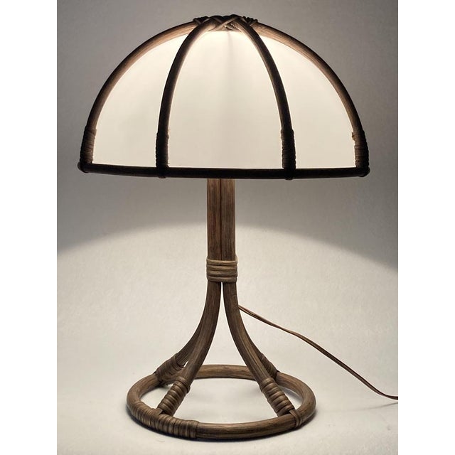 Bamboo Rattan Mushroom Table Lamp, Dutch, 1970s For Sale - Image 6 of 18