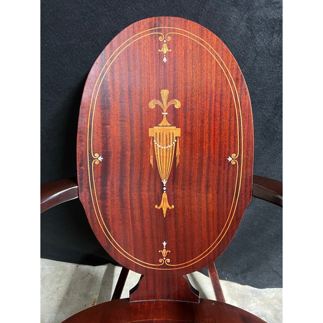 Wood Antique Federal Revival Inlaid Mahogany Rocking Armchair, Early 20th Century For Sale - Image 7 of 12