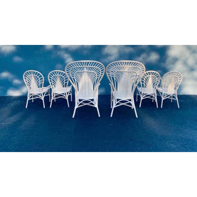 1970s Vintage Coastal Bamboo & Wicker Dining Chairs in the Peacock Style, Set of 6 For Sale - Image 4 of 9