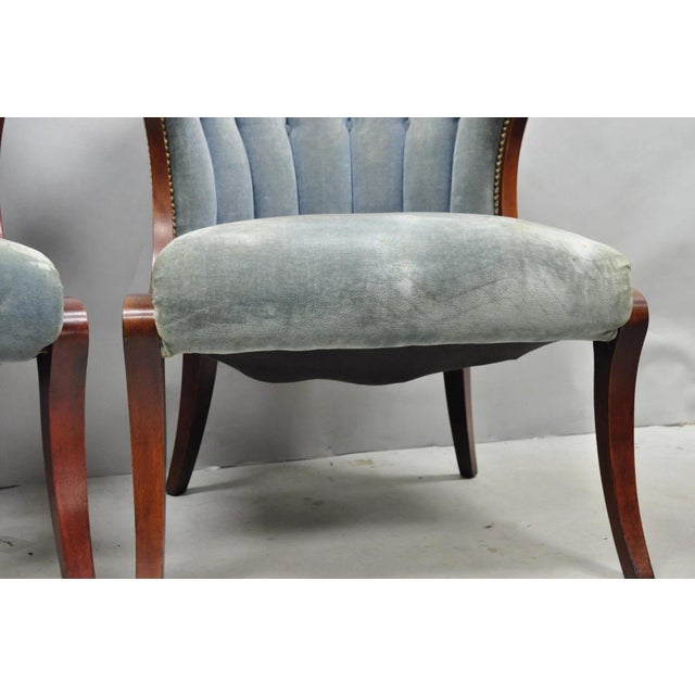 Vintage French Hollywood Regency Mahogany Saber Leg Parlor Lounge Chair - A Pair For Sale - Image 15 of 16