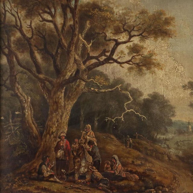 Flemish School Artist, Landscape with Wayfarers, 1700s, Oil Painting, Framed For Sale - Image 3 of 10