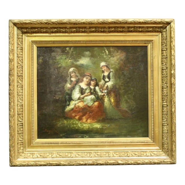 Frédéric Borgella, Young Girls Celebrating Spring, Late 1800s, Oil on Canvas For Sale