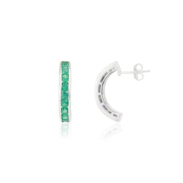 Art Deco Round Cut Green Onyx C-Shape Hoop Earrings in 925 Silver- A Pair For Sale - Image 3 of 10