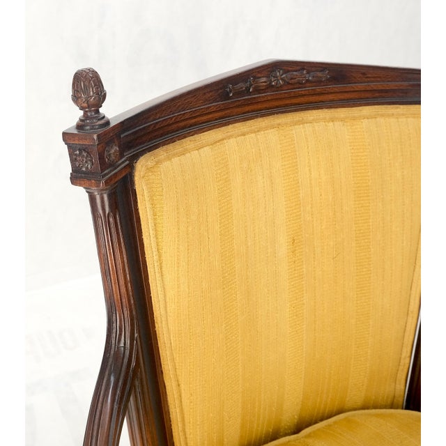 Pair Gold Silk Upholstery Fine Carved Acorn Finials Lounge Fireside Chairs MINT frames. Fabric shoes signs of wear as...