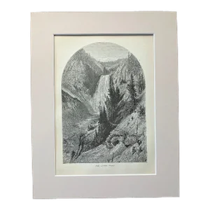 Antique 1874 Wood Engraving "The Lower Falls" Yellowstone, WY in 11x14 Mat