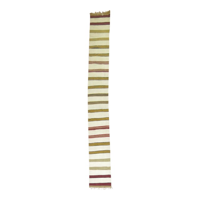 Vintage Zabihi Collection Long Ivory Striped Kilim Long Runner For Sale