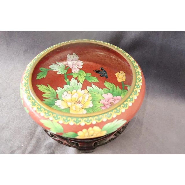 1980s Cloisonne Bowl on Wooden Stand, 1980s, Set of 2 For Sale - Image 5 of 12