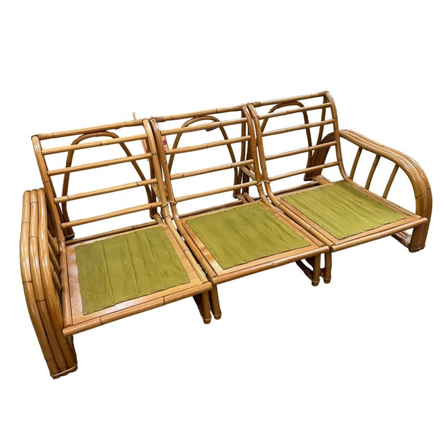 Tan Restored 3-Strand 3 Seat Rattan Sectional Sofa by Paul Laszlo for Ficks Reed For Sale - Image 8 of 15