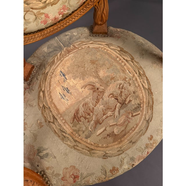 Wood French Louis XVI Style Bergere Rooster Chair With Aubusson Tapestry Circa 1870 For Sale - Image 7 of 11