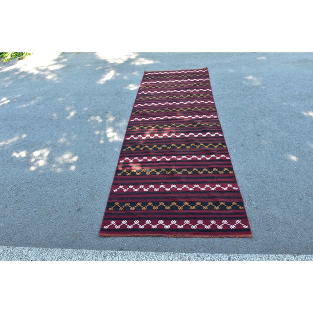 Cabin 1960s Cabin Style Hand Knotted Kilim Runner For Sale - Image 3 of 11
