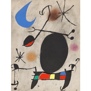 1967 Joan Miró Lithograph With Pochoir Coloring "Femme Dans La Nuit" (Woman in the Night) For Sale