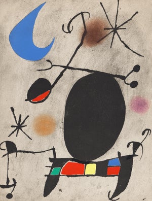 1967 Joan Miró Lithograph With Pochoir Coloring "Femme Dans La Nuit" (Woman in the Night)