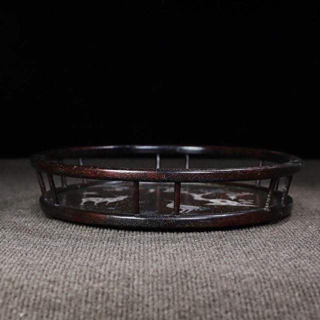 Zitan Wood Round Tray Inlaid With Mother-of-Pearl For Sale - Image 4 of 10