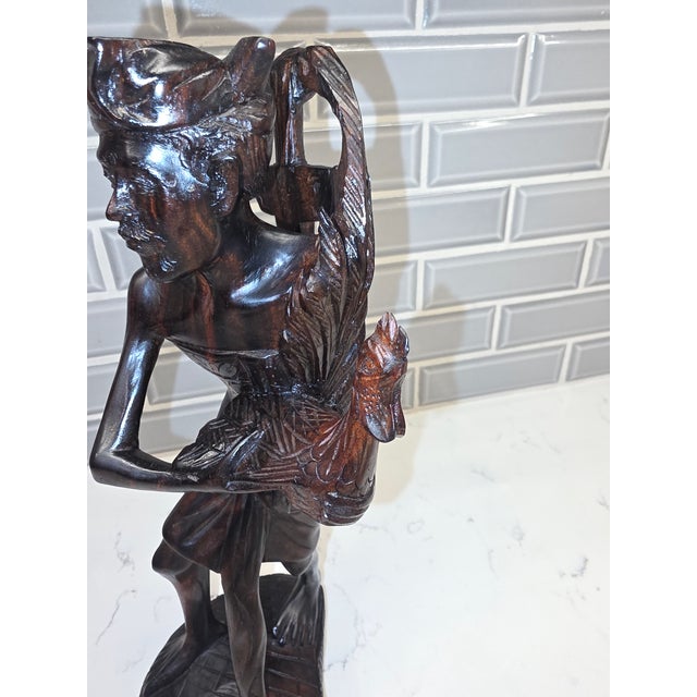 Oxblood Red Mid-Century Balinese Macassar Ebony Cockfighter Sculpture - 12.5” For Sale - Image 8 of 12