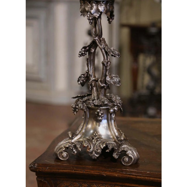 French Mid-Century French Louis XV Silvered Bronze Surtout With Glass Bowl For Sale - Image 3 of 8