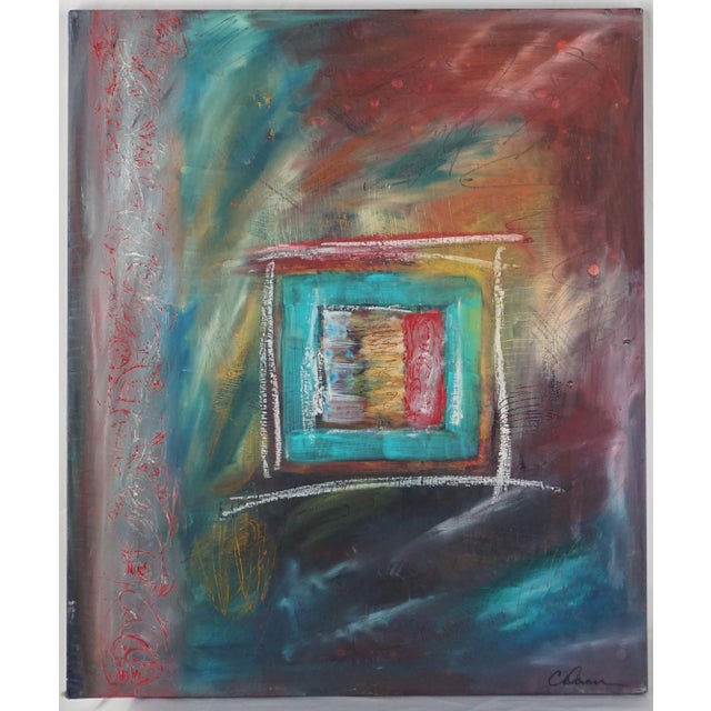 Textile Mid 20th Century "Dreaming in the Blue" Abstract Oil Painting For Sale - Image 7 of 7