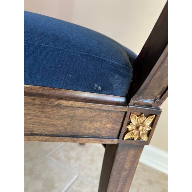 Jonathan Charles Open Back Dining Chair, Custom Blue Velvet Upholstery, Bleached Crotch Walnut Finish, Gold Accents For Sale - Image 13 of 18
