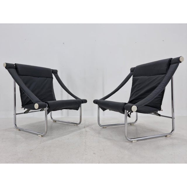 Set of Mid-Century Chrome and Leather Armchairs, 1970s For Sale - Image 15 of 17