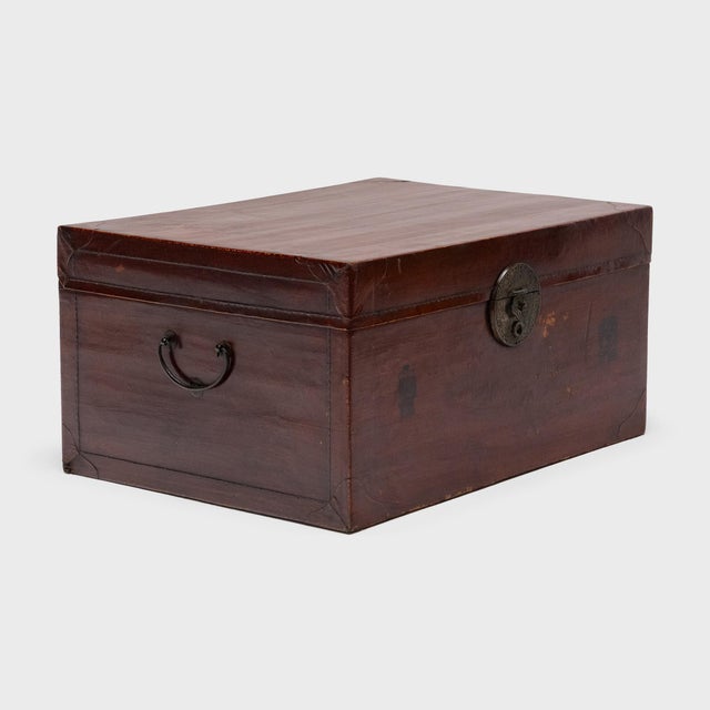 Antique Chinese Lacquered Hide Scholar's Trunk, Early 20th Century For Sale - Image 4 of 8