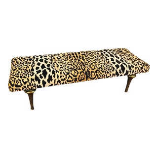 Vintage 1950s Hollywood Regency Dorothy Draper Style Leopard Upholstered Bench For Sale
