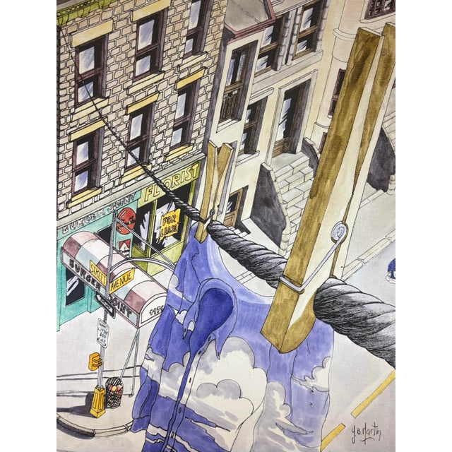 Modern 1985 Yves B. Martin “Shirt on Broadway” Hand Colored Serigraph on Canvas For Sale - Image 3 of 6