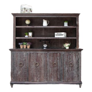 Macao Rustic Farmhouse Loft Sideboard / Hutch - Charcoal For Sale