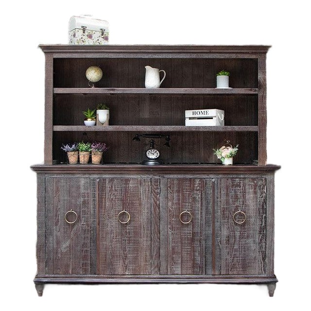 Macao Rustic Farmhouse Loft Sideboard / Hutch - Charcoal For Sale