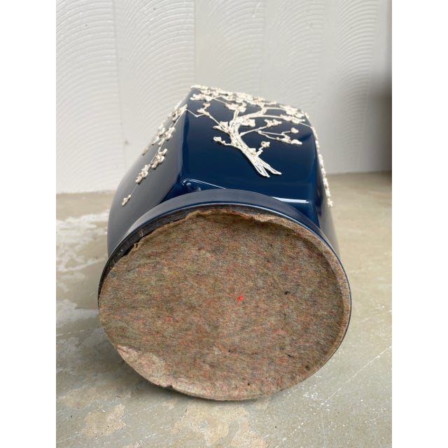 Vintage Blue Table Lamp With Applied Cherry Blossom Pattern For Sale - Image 10 of 12