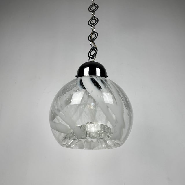 Metal Mid-Century Modern Murano Globe Pendant Lamp attributed to Toni Zuccheri for Mazzega, Italy, 1970s For Sale - Image 7 of 11