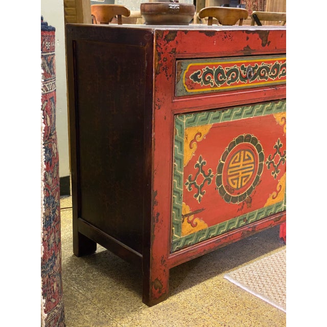 Chinese Painted Chinese Sideboard W 2 Drawers and Doors For Sale - Image 3 of 13