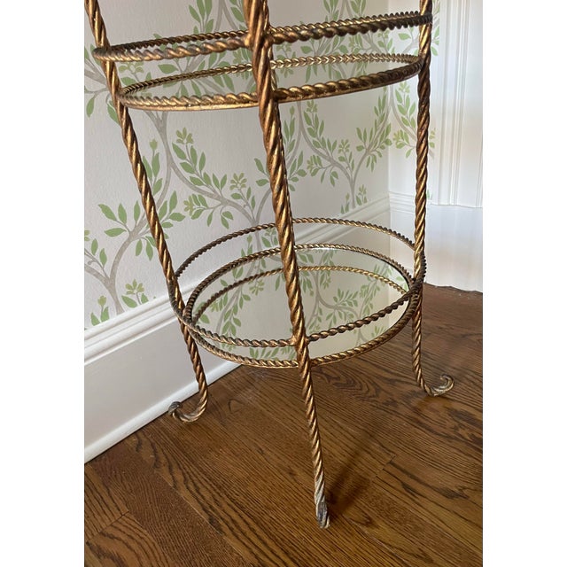 Metal Vintage Gold Gilt Metal Twisted Rope and Tassel Etagere For Sale - Image 7 of 8