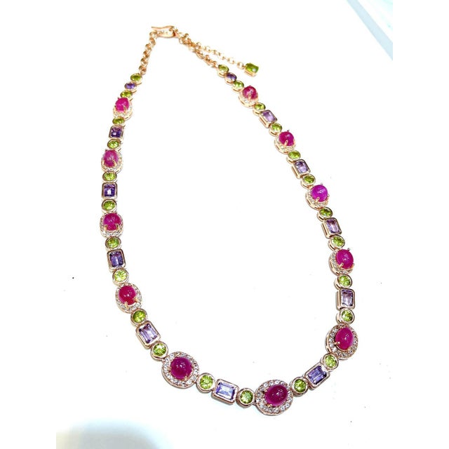 Bochic "Capri" Ruby, Amethyst, & Peridot Necklace Set in 18K Gold & Silver For Sale - Image 15 of 16