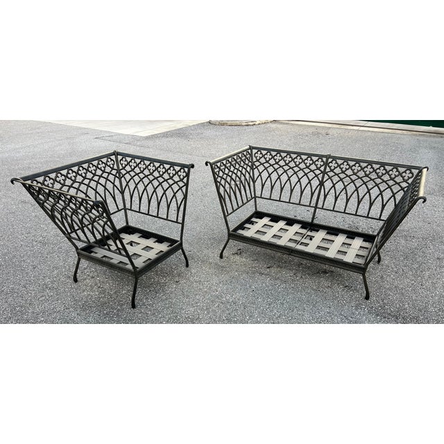 Charming Wrought Iron Patio Settee and Chair Style 2 Pieces For Sale - Image 9 of 18