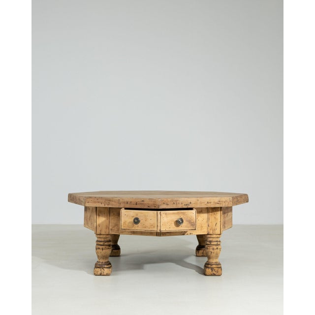 1970-1979 France Weathered Honey Oak Carved Oak Coffee Table For Sale - Image 4 of 10