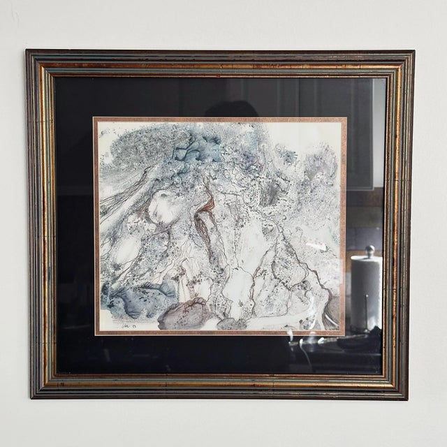 Vintage Fine Art Impressionist Print depicting Abstract Figures in Marbled Technique, Signed Measures approx: 19H x 20.5L...