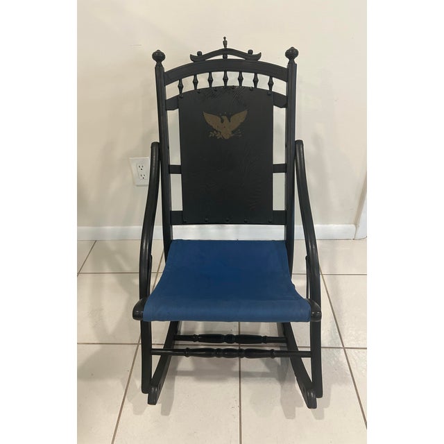 Black Vintage 1976 Bicentennial Folding Rocking Chair-Americana Folding Rocker - Colonial Revival Style - Black & Gold-Eagle Stencil For Sale - Image 8 of 12
