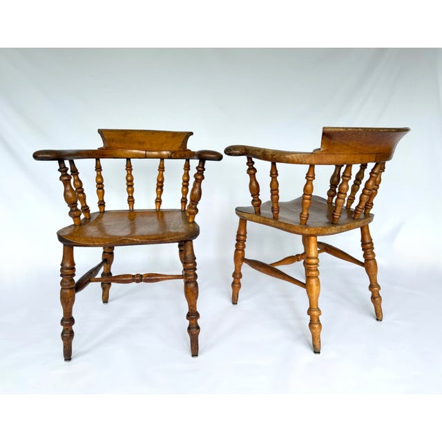 Victorian Pair of Antique Captain's Chairs; Circa 1860 For Sale - Image 3 of 4