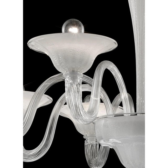 Early 21st Century Linear Transparent and White with Silver-Leaf Murano Glass Chandelier by Simoeng For Sale - Image 5 of 7