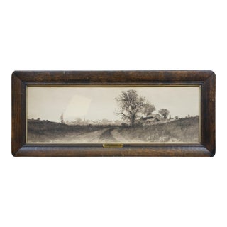 Antique Ernest C Rost Panoramic New England Farmhouse Etching 35" For Sale