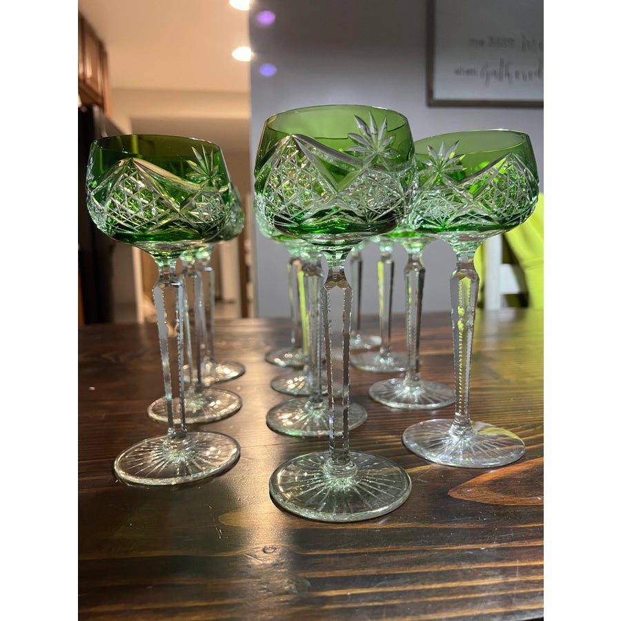 Val Saint Lmbert アンティーク酒杯GR　カメイガラス Vintage Val St Lambert Green Cut to Clear Crystal Hock Wine