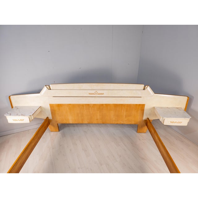 Mid-Century Italian Parchment Double Bed attributed to Giovanni Gariboldi, 1950s For Sale - Image 9 of 18