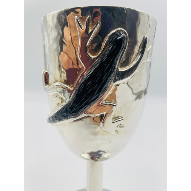 1980s Set of 3 Emilia Castillo Silver Plated Goblets With Black Onyx Lizards, Mexico For Sale - Image 12 of 15
