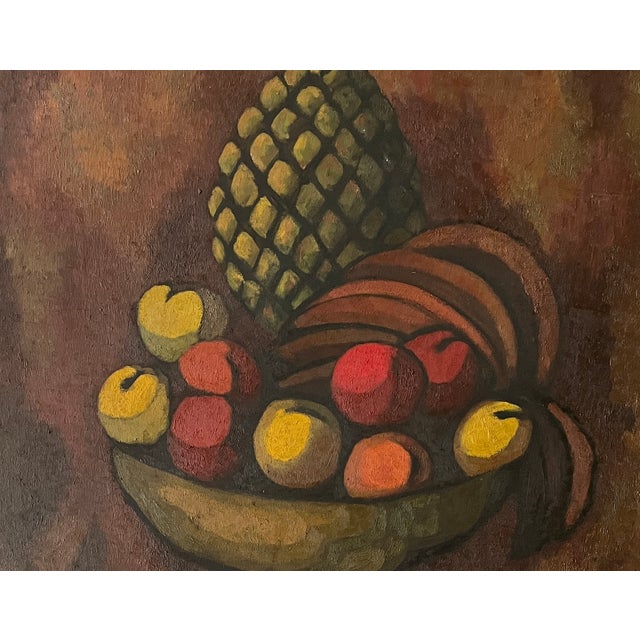 Mid-Century Modern Mexican Modernist Bodegon Fruitas Still Life Oil Signed, Circa 1960s, Framed For Sale - Image 3 of 12