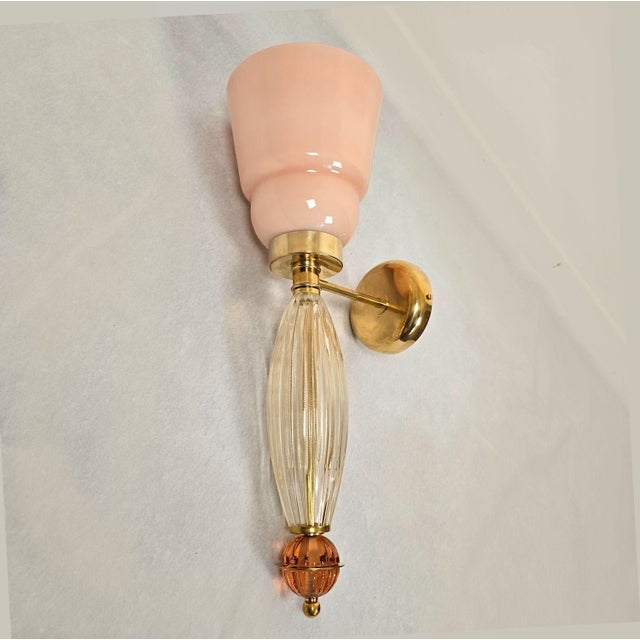 1990s Mid Century Modern Pink Murano Glass Sconces - Pair For Sale - Image 4 of 10