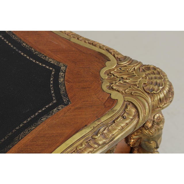 Brown Vintage Louis XV Bureau Plat Writing Desk W. Leather Top For Sale - Image 8 of 18