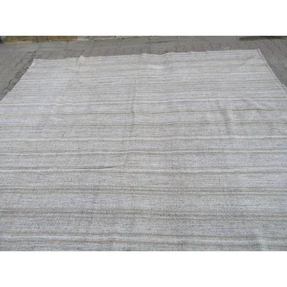 Gray Vintage Turkish Modern Striped Gray Kilim Rug- 9′7″ × 11′8″ For Sale - Image 8 of 10